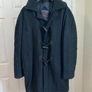 British Knights back wool melton oversize pea coat with detachable hood